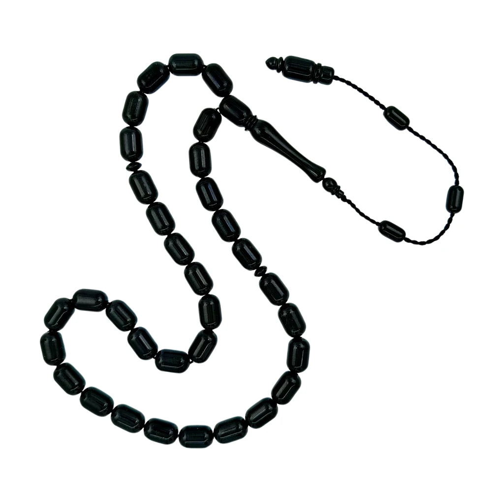 Capsule-Cut Certified Erzurum Oltu Stone Tasbih, 7x11mm