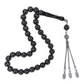 Certified Erzurum Oltu Stone Tasbih with Football/Honeycomb Silver Pattern, 10mm